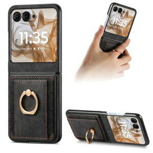 Motorola Razr 50 / 50S / 60 �P�[�X �J�o�[ �J�[�h�|�P�b�g�t�� ���� PU���U�[ ��G�肪�ǂ� �����h�~ �Ռ��z�� �ϖ��C �S�ʕی� �ώ���RFID�@�\ �}�O�l�b�g�� �J�[�h���[ �X�^���h�@�\ �y�� ���^ �X