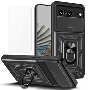 Google Pixel 8a �P�[�X +�K���X�t�B���� 360°��] �X�^���h�@�\ �����O�ԍڃz���_�[ �ϏՌ� ���u���@�\ Google8a�P�[�X �w�� �J�o�[ (�� �u���b�N) ��������