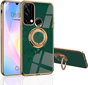 OPPO Reno5 A ケース リング付き ストラップホール付 ソフト reno5 aケース 耐衝撃 軽量 薄型 TPU マグネット式 車載ホルダーオッポ リノ5 a ソフトメッキ加工 ケース カバー (OPPO Reno5 A ダークグリー