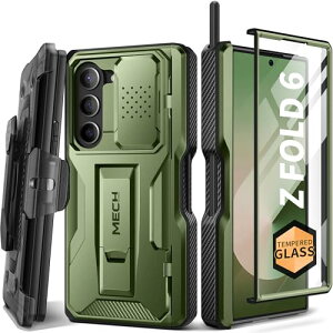 GalaxyZ Fold 6 �P�[�X S�y���X���b�g �q���W�ی�t�� �����K���X �X�N���[���v���e�N�^�[ Samsung Galaxy Z Fold 6�p �t���{�f�B �X�}�z�P�[�X �L�b�N�X�^���h �� �x���g�N���b�v�t�� �O���[��