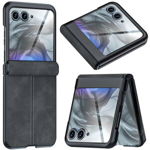 Moto Razr 50 Ultra �P�[�X �t���t�B�����t�� ��G��ǂ� ���U�[�� PU�v �r�W�l�X Qi�[�d�o���p�[ ���C�����X�[�d �܂肽���� �T�u��ʕی� ����~�� �ϏՌ� �f�U�C�� Moto Razr 50 Ultra �P�[�X (�u���b