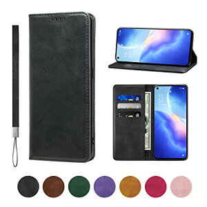 OPPO Reno 5A ケース 手帳型 PUレザー OPPO Reno 5A カバー 耐衝撃 オッポ Reno 5A 手帳 ケース 内蔵マグネット開閉式 ベルトなし スマホケース おしゃれ カードポケット スタンド機能 ストラップ付 (ブ