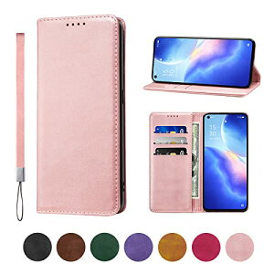 OPPO Reno 5A ケース 手帳型 PUレザー OPPO Reno 5A カバー 耐衝撃 オッポ Reno 5A 手帳 ケース 内蔵マグネット開閉式 ベルトなし スマホケース おしゃれ カードポケット スタンド機能 ストラップ付 (ピ