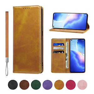 OPPO Reno 5A ケース 手帳型 PUレザー OPPO Reno 5A カバー 耐衝撃 Reno 5A オッポ Reno 5A 内蔵マグネット開閉式 ベルトなし スマホケース おしゃれ カードポケット スタンド機能 ストラップ付 (ブラウン