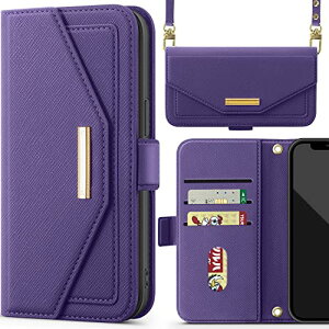 iPhone 12/12 Pro ケース 手帳型 スマホケース 財布型 携帯ケース 肩掛け 斜めがけ カバー 手帳型 小銭入れ カード収納 ロングストラップ 長さ調節可能 ミラー付き女性 おしゃれ 横置 スタンド機