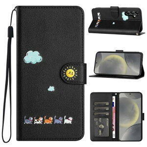 Galaxy S24 ケース 手帳型 高品質 合皮レザー 猫 ネコ 動物 かわいい 軽量 カード収納 マグネット式 スタンド機能 手帳型ケース ブラック 送料無料