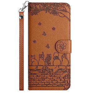 Kyocera Basio4 KYV47 ケース 手帳型 カバー 内蔵マグネット 薄型 耐衝撃 スマホケース 桜の下の猫 カード収納 スタンド機能 収納 財布型 人気 高級PUレザー マグネット式 ブラウン 送料無料