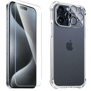 iPhone 15 Pro KXtB + JtB + P[X tB KX YtB Uh~ ߗ TPU S UMH SʕیJo[ ϏՌ h~ 菝h~ ^ y w