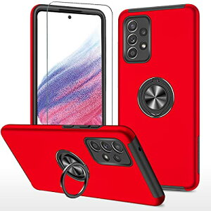 Galaxy A53 5G ケース スマホケース + ガラスフィルム 強化ガラス リング付き スタンド機能 携帯ケース 耐衝撃 衝撃 スマホカバー レディース 背面 カバー メンズ レッド 送料無料
