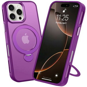 iPhone 16 Pro ケース 360°回転スタンド MagSafe アイフォン16Pro 耐衝撃 リング カバー iPhone16Pro スマホケース リング付き タンド充電車載ホルダー シェル放熱 パープル 送料無料
