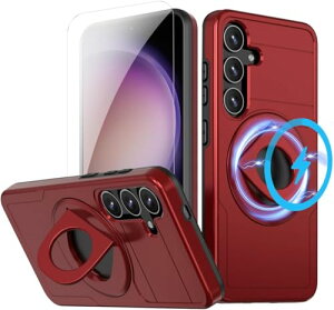 Galaxy S25 �P�[�X MagSafe�Ή� �n�C�u���b�h ���C �X�}�z�P�[�X + �K���X�t�B���� �}�O�l�b�g���� ���u���@�\ �����O �X�^���h �ϏՌ� �S�ʕی� ����~�� �w�� �J�o�[ ���b�h ��������