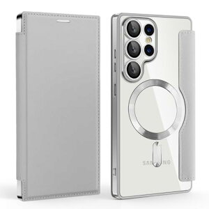 Galaxy S25 Ultra �P�[�X �蒠�^ MagSafe�Ή� �w�ʃN���A �}�O�Z�[�t ���C�����X�[�d PU+TPU �X�g���b�v�z�[�� ������� ���^ ���킢�� �y�� ���z�^ �J�[�h�|�P�b�g�t�� �X�}�z�P�[�X �ϏՌ� �S�ʕی�
