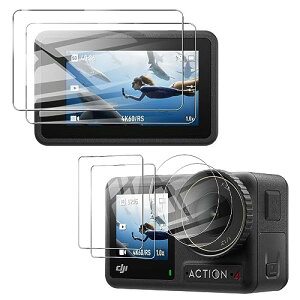 DJI OSMO Action 4 フィルム メイン画面用 (2枚) +サブ画面用 (2枚) +LED保護フィルム (2枚) ラウンドエッジ加工 9H硬度 高透過率 自動吸着 撥水撥油 気泡防止 指紋防止 飛散防止処理 DJI OSMO Action 4 カメ