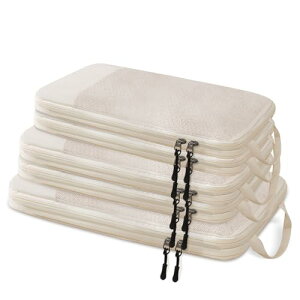 トラベルポーチ 圧縮 5点セット 旅行用圧縮袋 旅行 衣類収納 スペース節約 スーツケース 衣類仕分け収納 出張 整理 便利グッズ 軽量 大容量 旅行収納ポーチ 旅行用ポーチ 5つのサイズ (ベー