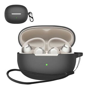 SHOKZ OpenDots ONE ケース 紛失防止 フック付き 軽量 キズ防止 防塵 傷つきにくい ソフト シリカゲル スポーツ クール デザイン 衝撃 吸収 スリム ソフト ケースカバー 落下防止保護 (ブラック) 送