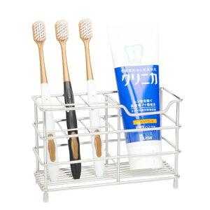 歯ブラシスタンド ステンレス 6本収納+歯磨き粉ホルダー 壁掛け/置き型 両用 銀色 光沢仕上げ 浴室/洗面台用 (シルバー L)
