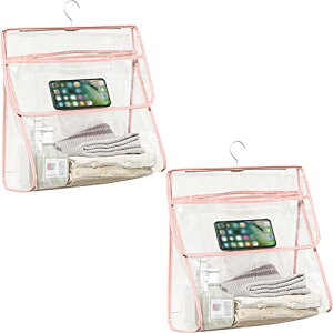 ポーチ 浴室 バスルーム 透明 収納 バッグ 防水 ケース スマホカバー 壁掛け お風呂 フック付き 着替え収納 ピンクA・2個