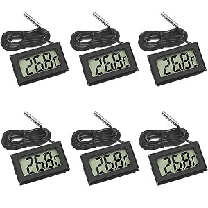 LCDデジタル温度計 -50℃〜110℃ 温度モニター 防水温度プローブ 冷蔵庫 魚タンク 爬虫類 水族館 栽培用 温度計 小型 簡単便利 6個セット (ブラック)