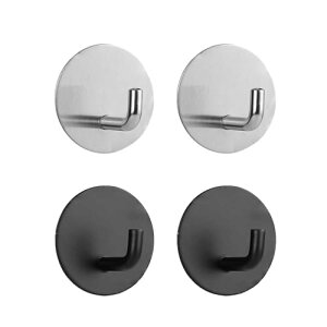 フック 粘着 フック 壁 4個入り 壁付け フック 壁掛け フック 耐荷重 10kg 強力粘着フック 穴開けない 傷つけない 貼り付け跡なし 防水 防湿 錆びない 壁を傷つけない 円形 ブラック×2 シルバ