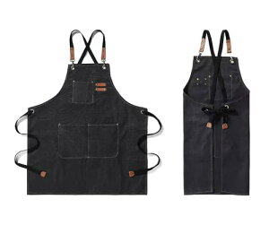 アウトドア エプロン メンズ 料理 大きいサイズ 美容師 作業用 ワークエプロン (黒)
