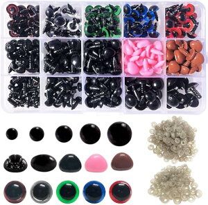 ぬいぐるみ 目 黒目 さし目パーツ 人形眼 アイ さしテディベア テディ目玉動物 鼻 DIY用動物 人形 おもちゃ 縫製手芸 パーツ 材料便利な収納ケース付き 約560枚入り 6mm / 8mm / 10mm / 11mm / 12mm / 14m