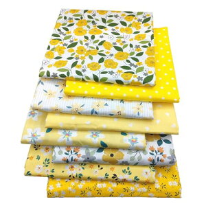 パッチワーク布 長さ50cm 幅50cm 8枚セット キルティング 生地 布 綿 コットン 花柄プリント 可愛い柄の布 DIY ハンドメイド 手芸用 布セット 大人 子供 家庭用 イエロー