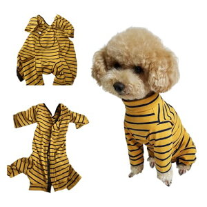 術後服 犬 術後ウェア 介護服 オス メス 兼用 避妊手術後 傷舐め 離乳 傷口保護 皮膚保護 長袖 通気 虫よけ対策 抜け毛対策 小型犬 中型犬 (イエローボーダー XL) 送料無料