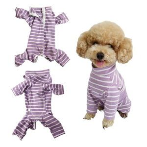 術後服 犬 術後ウェア 介護服 オス メス 兼用 避妊手術後 傷舐め 離乳 傷口保護 皮膚保護 長袖 通気 虫よけ対策 抜け毛対策 小型犬 中型犬 (パープルボーダー L)