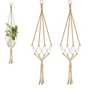 麻縄 植物ハンガー プラントハンガー 吊り下げ 植木鉢 マクラメ植物ハンガ ハンギングプランター 織り鉢植え 鉢植え用 屋外屋内植物に2本セット (ライトブラウン)