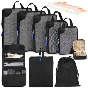 トラベルポーチ 12点セット 旅行用ポーチ 旅行用 圧縮袋 圧縮ポーチ 圧縮バッグ スーツケース 衣類仕分け収納 軽量 丈夫なファスナー圧縮 中身が見えるメッシュ パッキングポーチ 旅行収納