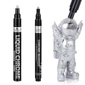 補修ペン シルバー マーカーペン 2個セット DIY用品 塗るだけ メッキ 高光沢 液体クロムペイントマーカー 長持ちする色 防水反射光沢メタリックマーカー 布 セラミック ガラス 木材 金属用 (