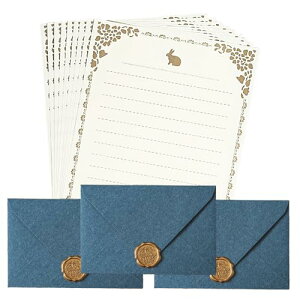 レターセット 封筒3枚 便箋10枚 シール3枚 手紙おしゃれ 便箋 おしゃれ メッセージカード 封筒 手紙 シンプル 誕生日 結婚式 招待状 お祝い手紙 お礼状用 ヴィンテージ風手紙セット (ブルー)