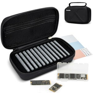 大容量 M.2 NVME SSD EVAハード収納ケース 12枚M.2 NVME 2230 / 2242 / 2260 / 2280 SSD 収納可能 ポッケト付き小物収納 外付け 二重保護 撥水 防汚 耐衝撃 防塵 カードクリアケース ストラップ 整理ラベルシ