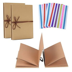 アルバム 2冊セット DIY 折りたたみ式 アコーディオンタイプ スクラップブック フォトアルバム 写真集 記念日 /結婚 /卒業 /誕生日 /お祝い クラフト台紙製 贈り物 (茶色)