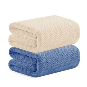 バスタオル 大判 2色2枚セット 90×170cm 大きい マイクロファイバー 立体高密度特殊織り ホテル仕様 ふかふか 吸水速乾 耐久性 ばすたおる (ディープブルー×サンドベージュ 90×170cm)