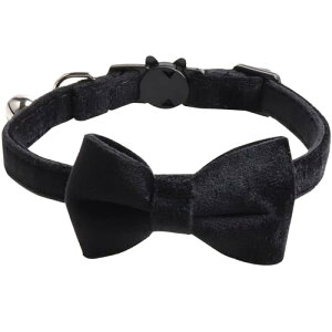 猫 首輪 子猫 小型 中型 犬用首輪 ペット首輪 おしゃれ安全性 調節可能 可愛い鈴付き 蝶結び付き (ブラック) 送料無料