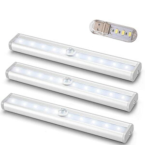 人感センサーライト 電池式 屋内 10LED 明るい 自動点灯 消灯 省エネ マグネット貼り付け式 配線不要 補助灯 足元灯 室内 お手洗い 廊下 階段 クローゼット 玄関に最適 3個入り (昼白色)