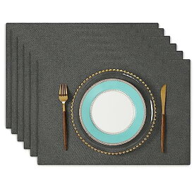 ランチョンマット 布製 綿麻 二層生地縫製 丸洗い可 無地 和風 柔軟性 滑り止め 断熱 おしゃれ テーブルマット お手入れ簡単(横48cm×縦33cm 6枚セット ダークグレー)N