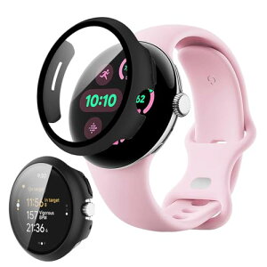 Google Pixel Watch 3 45mm �P�[�X ��̌^ �����K���X �ی�J�o�[ �S�ʕی� �����K���X��� 9H�ی�t�B����+PC�J�o�[ �����ȒP �ϏՌ� �����ߗ� �w��h�~ (�u���b�N) ��������