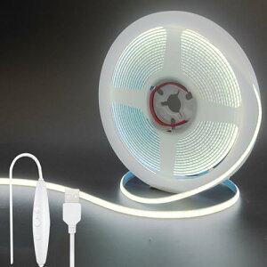 5V ��5mm COB LED�X�g���b�v���C�g �����\ 2M �����F 6500K 400LEDs / M 8W / M CRI90 1500lm ���b�L���H���ʃp�l�����C�g�X�g���b�v ��h��IP20 5�i���� 1.5m�P�[�u�� DIY �ƒ�̃C���e���A�p ��������