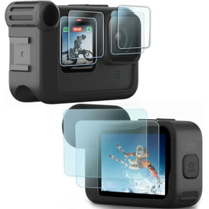 Go Pro Hero 12 / Hero 11 / Hero 10 / Hero 9 Media MOD �t�B���� �����K���X �K���X�t�B���� �A���`�X�N���b�` ���C����ʗp2�� + �T�u��ʗp2��+LED�ی�t�B����2�� [6���Z�b�g] ��������