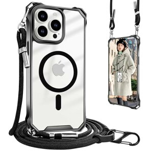 iPhone 12 Pro Max �P�[�X �N���A �V�����_�[ MagSafe ���^ �y�� TPU �R�t�� �l�b�N�X�g���b�v �΂߂��� �X�g���b�v�t�� ���������\ ���O���\ �����h�~ ���C�����X�[�d�Ή� (iPhone 12 Pro Max �u��