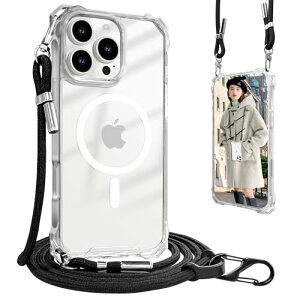 iPhone 16 Pro Max �P�[�X �N���A �V�����_�[ MagSafe �}�O�l�b�g �A�C�t�H�� 16 Pro Max �J�o�[ ���^ �y�� TPU �R�t�� �l�b�N�X�g���b�v �΂߂��� �X�g���b�v�t�� ���O���\ (iPhone 16 Pro Max �N���A) ��