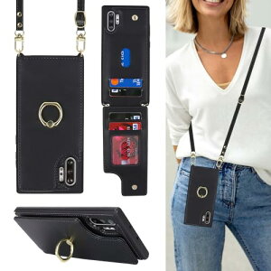 Galaxy Note 10 Pro �P�[�X �蒠�^ �X�}�z �V�����_�[ �N���X�{�f�B ���|�� �񂩂� �΂߂��� �V�����_�[�P�[�X RFID ���z�^ �w�� �|�P�b�g�t�� [�㉺�J] �J�[�h���[ ��]�����O ���C �u���b�N ������