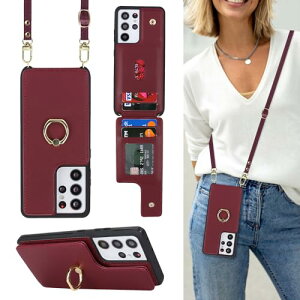 Galaxy S21 Ultra 5G �P�[�X �蒠�^ �X�}�z �V�����_�[ �N���X�{�f�B ���|�� �񂩂� �΂߂��� �V�����_�[�P�[�X RFID ���z�^ �w�� �|�P�b�g�t�� [�㉺�J] �J�[�h���[ ��]�����O ���C ���b�h ������