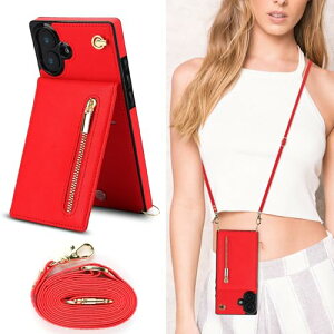 iPhone16 Plus �P�[�X ���|�� �񂩂� �΂߂��� �V�����_�[ ���z�^ �X�}�z�P�[�X �J�[�h���[ �蒠�^ [�㉺�J] �J�o�[ ���u�� Qi���C�����X�[�d [���b�h] ��������