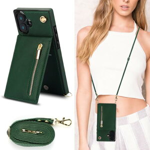 iPhone16 Plus �P�[�X �蒠�^ �X�}�z�P�[�X ���|�� �񂩂� �΂߂��� �V�����_�[�P�[�X ���z�^ �J�o�[ �J�[�h���[ [�㉺�J] Qi ���C�����X�[�d�Ή� �X�g���b�v�t�� �O���[�� ��������