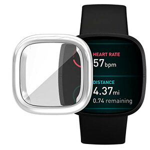 Fitbit Versa 3 �P�[�X Fitbit Sense �\�t�g�P�[�X�S�ʕی� �ϏՌ� �_�炩�� ���b�L �E���ȒP TPU �E�I�b�` �ی�P�[�X �����^ �J�o�[ �t�B�b�g�r�b�g Versa3 / Sense �o���p�[ �Ή� (�V���o�[) ��������