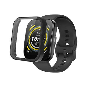 Amazfit Bip 5 �P�[�X �ی� �K���X�t�B���� ��̌^ �J�o�[ �X�}�[�g�E�H�b�` 3D�Ȗʋ����t�B���� �����G�b�W�^�b�` �h�C�菝 �h�Ռ� �����h�~ �S�ʕی� ���E�ȒP [�u���b�N]