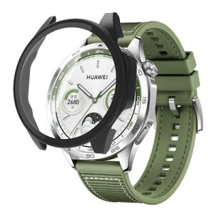 HUAWEI WATCH GT4 46mm �P�[�X �K���X�t�C���� ��̌^�P�[�X PC+�K���X�f�� �w��h�~ �ϏՌ� �����ȒP �����ߗ� �S�ʕی� �����^ HUAWEI WATCH GT4 46mm �p (�u���b�N)
